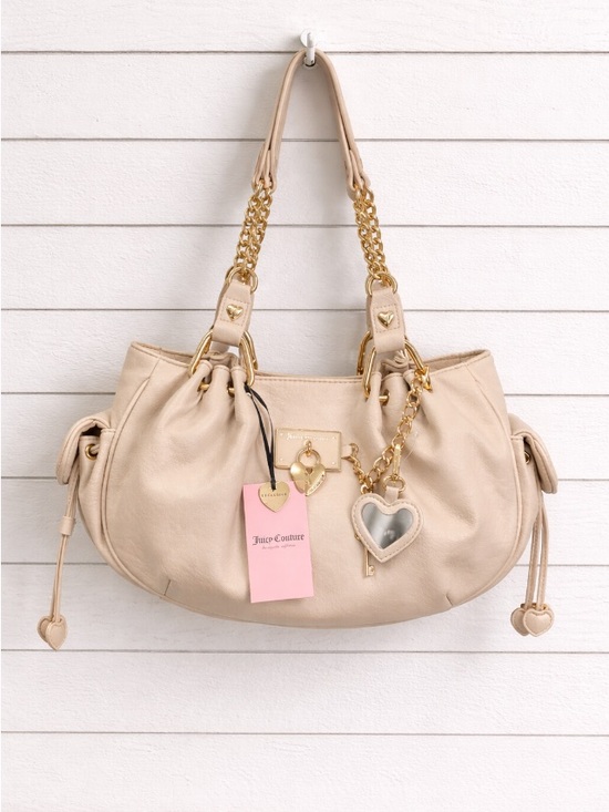 Juicy Couture Handbags - Juicy Couture Beige Shoulder Bag with Gold Hardware and Heart Charm
